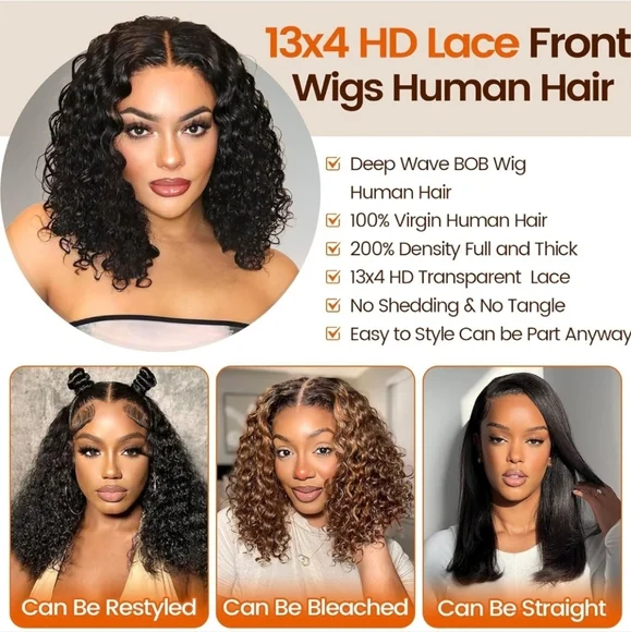 12 Inch Deep Wave Bob Wig - Picture 2 of 4